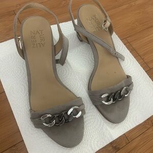 Naturalizer Taupe Suede Chain-Accent Slingback Sandals